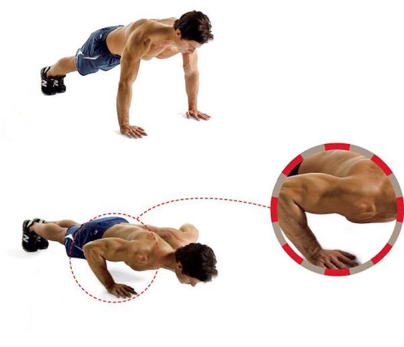 Push-ups vanaf de vloer bevorderen sterke spieren van de armen en borst